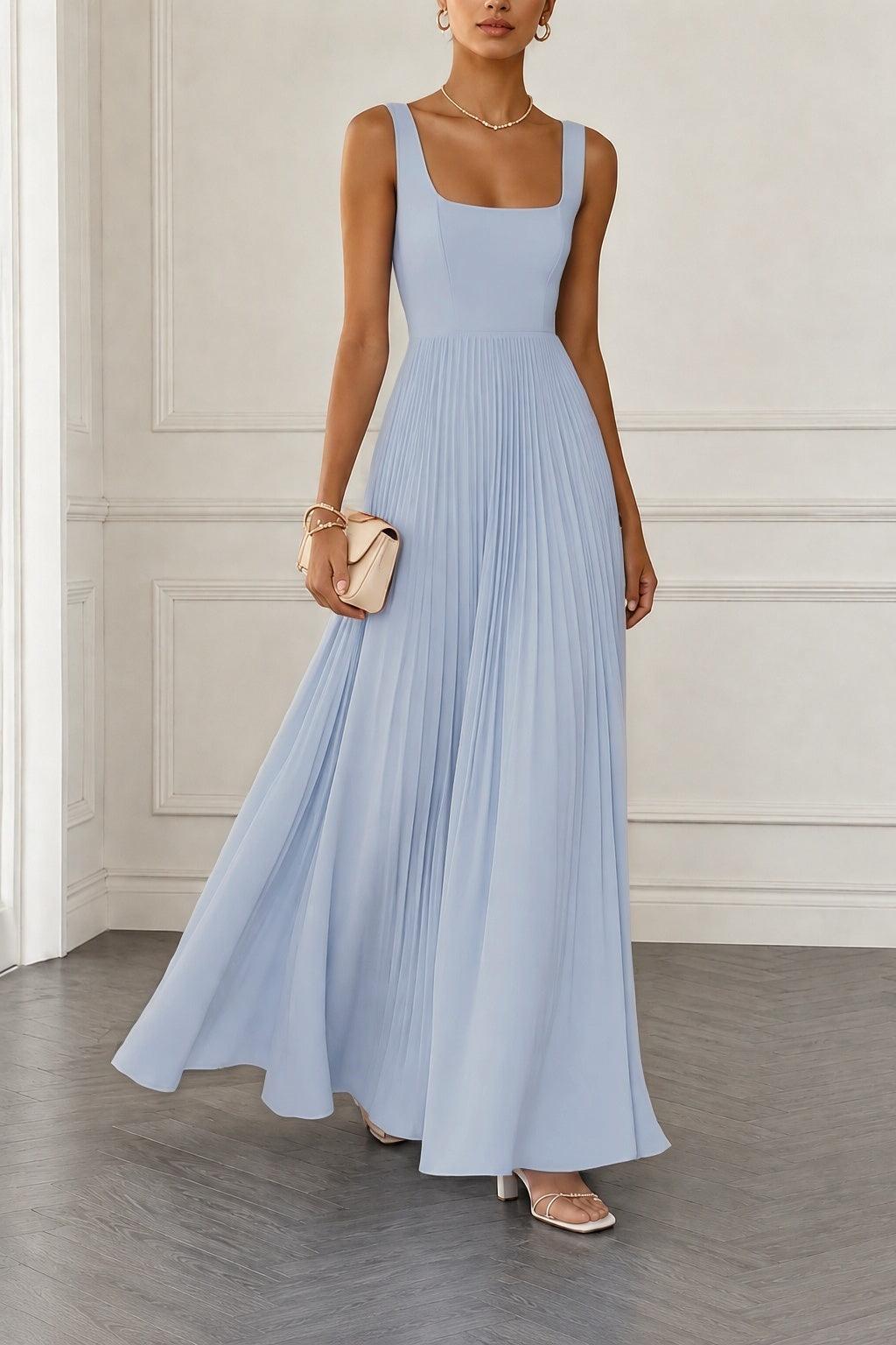 A-Line Maxi Chiffon Wedding Guest Dress CG0358 - Light Blue - COCOMELODY
